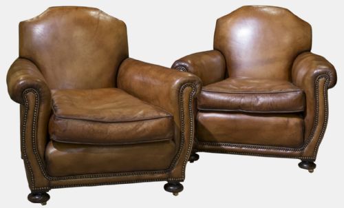 Pair of Tan Leather Club Chairs