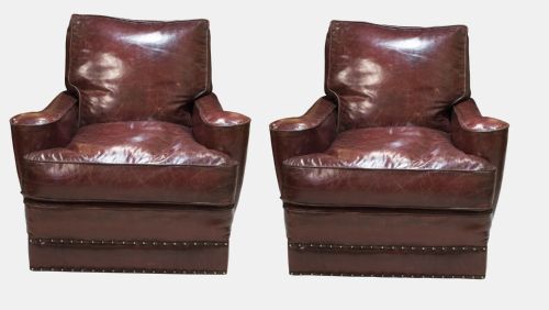 Pair of Burgundy Leather Club Chairs