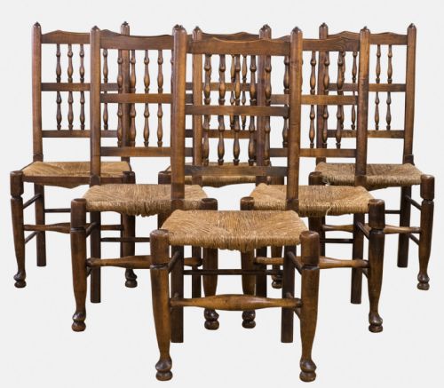 Set of 6 Spindle Back Country Chairs