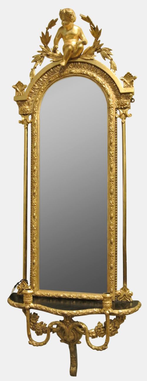 fig 1. Pair of Victorian Giltwood and Gesso Console Tables and Girandole Mirrors