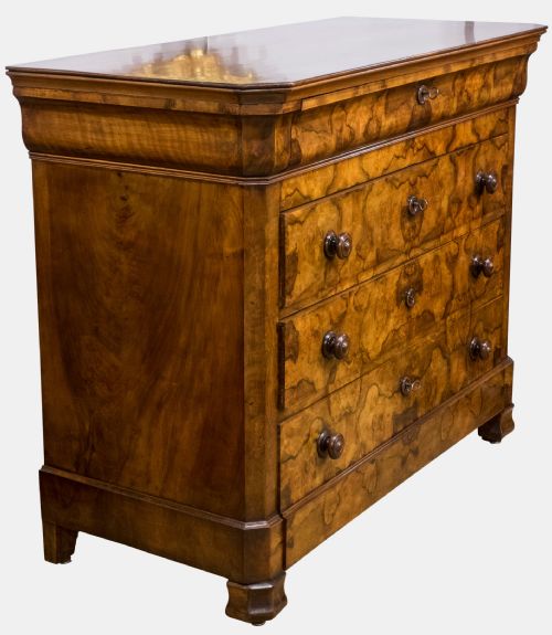 fig 1. French Burr Walnut Chest of Drawers