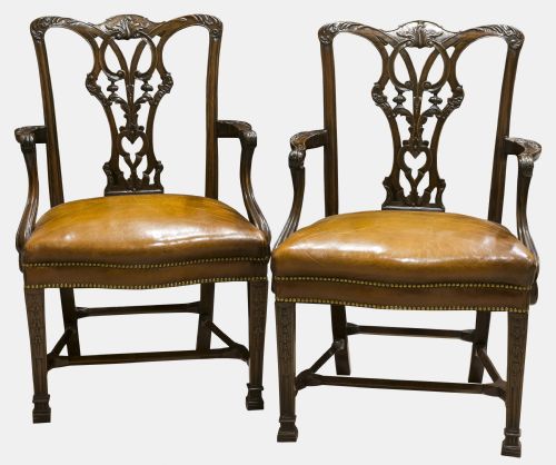 Pair of Chippendale Style Mahogany Carvers