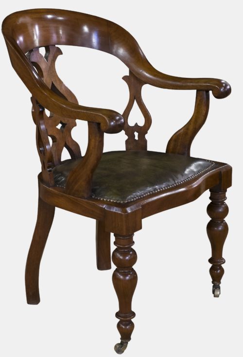 fig 1. Leather & Mahogany Victorian Desk Chair