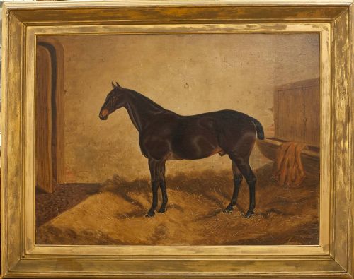 Oil Painting of Racehorse in Stable