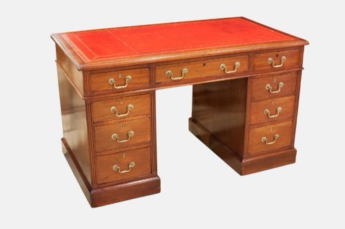 fig 1. Red Leather Topped Mahogany 9 Drawer Desk