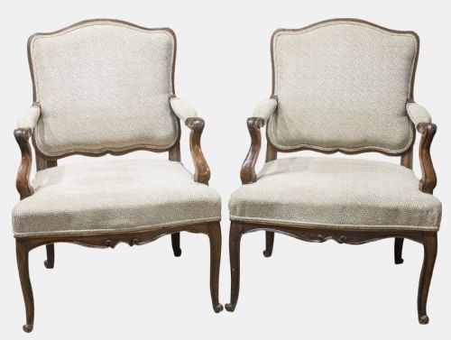 Pair of Continental Walnut Fauteuils