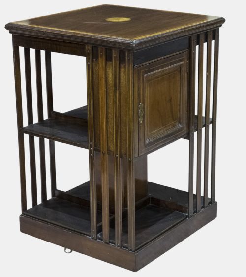Inlaid Mahogany Edwardian Revolving Bookcase