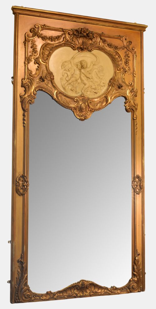 French Giltwood & Gesso Trumeau/ Mirror
