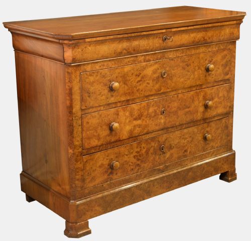 Oak Lined Burr Walnut Chest of Drawers