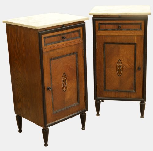 Pair of Continental White Marble Topped Bedsides