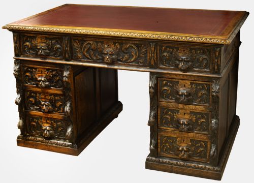 Solid Oak Victorian Carved Desk