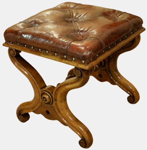 William IV Walnut & Leather Stool