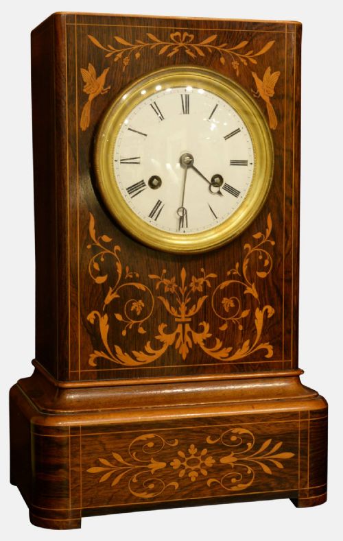 French Inlaid Rosewood Cased Mantle Clock
