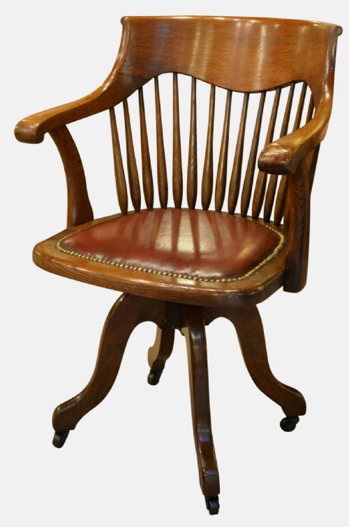 Oak Desk Chair with Leather Seat
