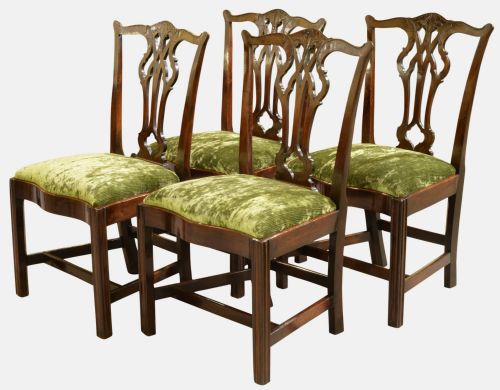 Set of 4 George III Carved Mahogany Dining Chairs
