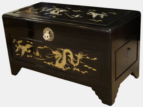 Chinese Black Lacquer Camphor Lined Trunk