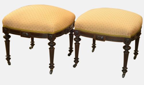 Pair of Rosewood Upholstered Stools