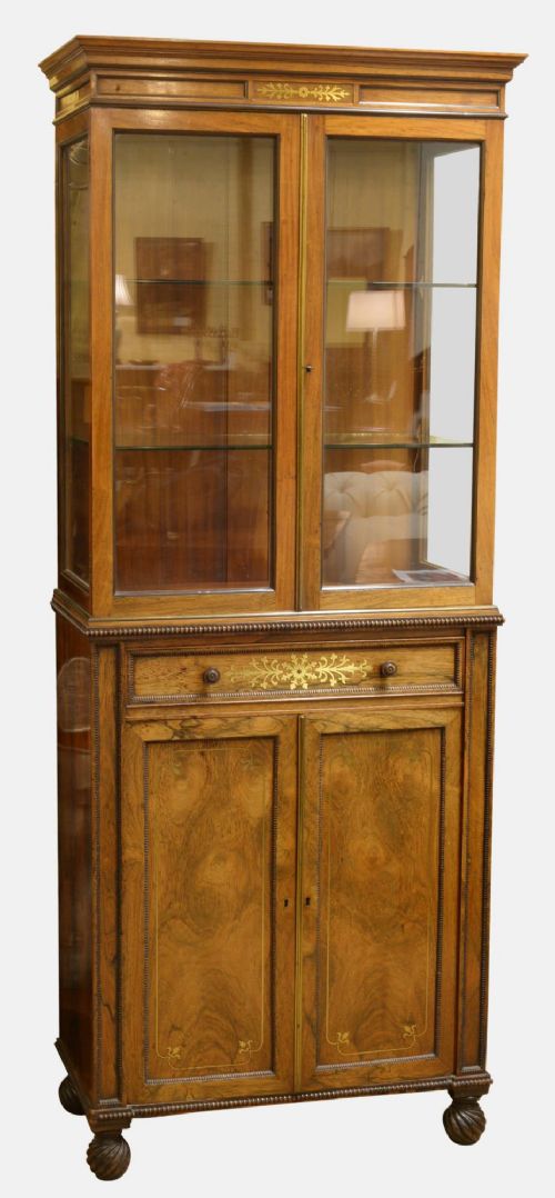 Regency Brass Inlaid Rosewood Display Cabinet