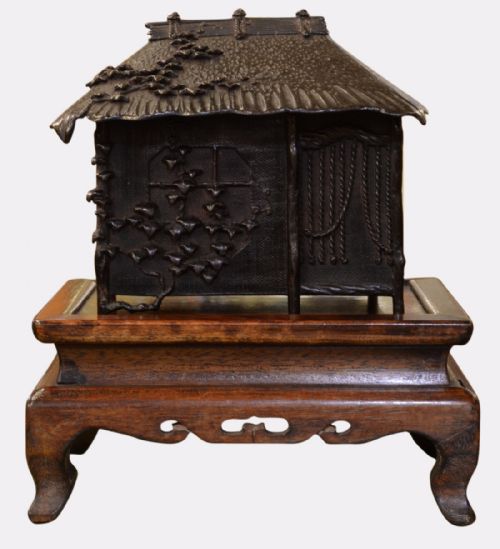 Meji Bronze Koro in Form of a Cottage