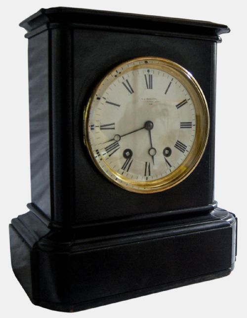 Large French Victorian Black Marble Clock