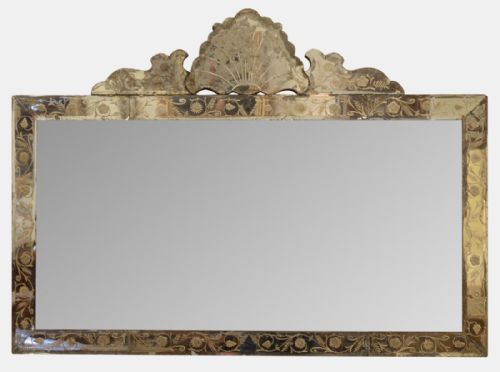 Triple Plate & Engraved Border Italian Glass Overmantel Mirror