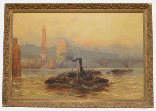 Oil Painting on Canvas of Tug Boat on Thames, London