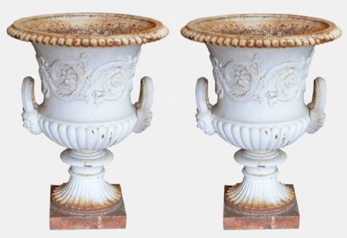 Pair of Coalbrookedale Style Cast Iron Garden Urns