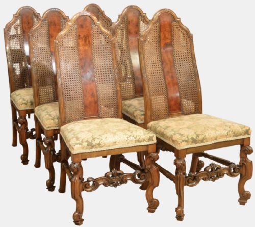 Set of 6 Walnut William & Mary Dining Chairs