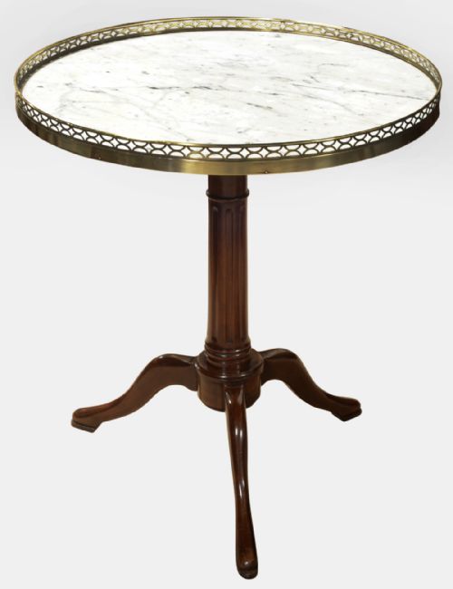 Circular French Gueridon Table with Marble Top