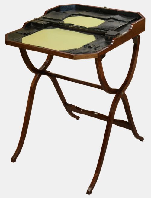 Inlaid Mahogany Campaign Style Folding Desk