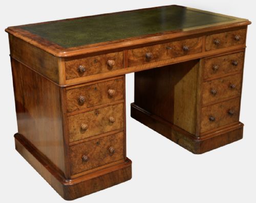 Mid 19th Century Walnut 9 Drawer Pedestal Desk