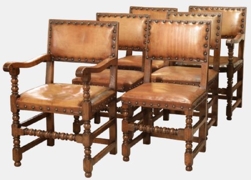 Set of 6 Leather & Oak Dining Chairs