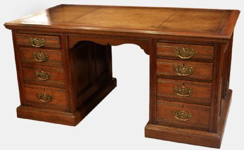 Victorian Walnut Panelled Pedestal Desk