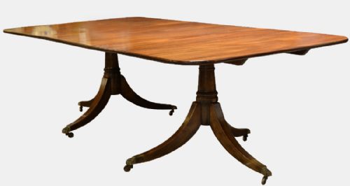 18th Century Mahogany Twin Pillar Dining Table