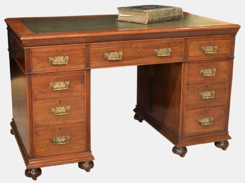 Walnut Pedestal Desk with 9 Drawers