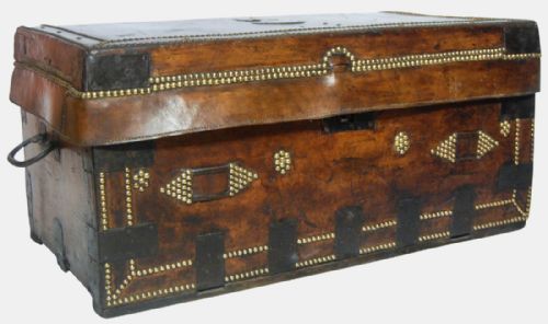 18th Century Napoleonic Leather Campaign Trunk