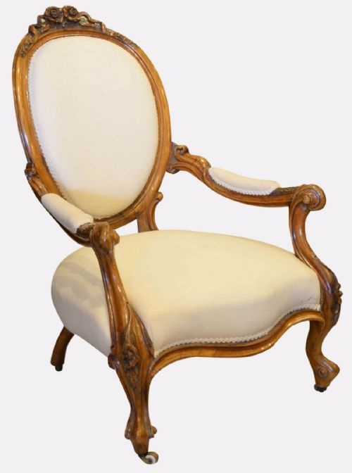 19th Century Carved Walnut Open Armchair
