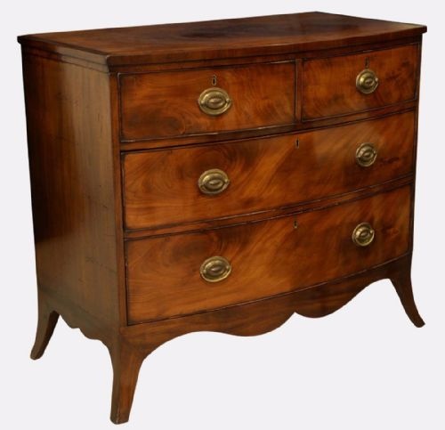 George III Flame Mahogany Bowfronted Chest of Drawers
