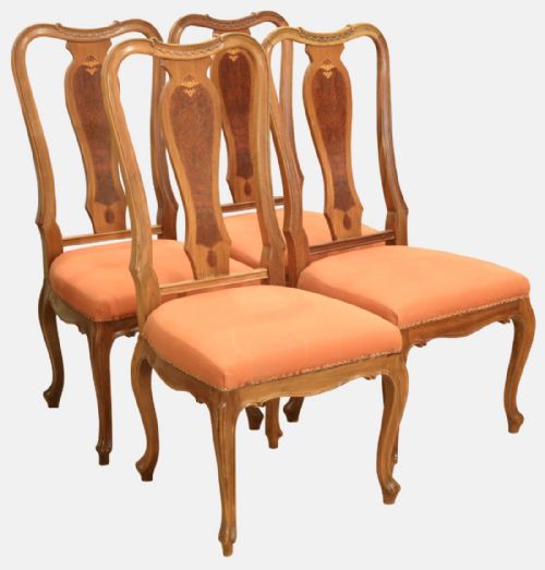 Set of 4 Queen Anne Style Walnut Dining Chairs