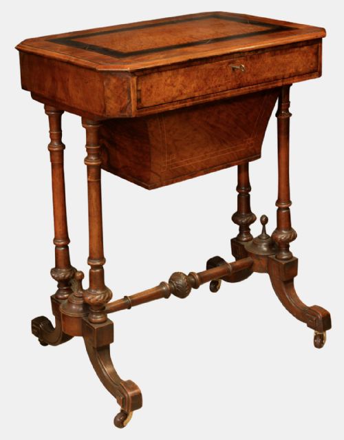 Victorian Walnut, Mahogany & Amboyna Sewing Table