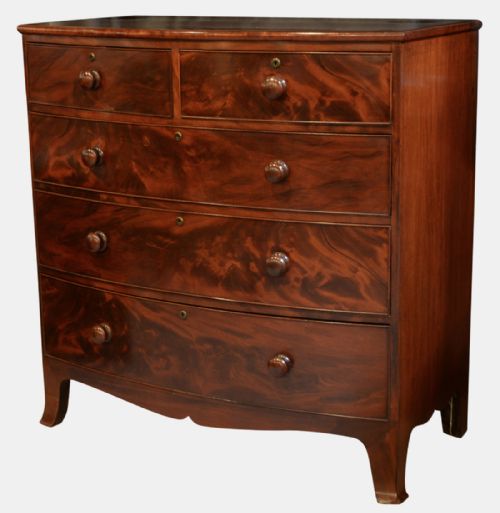 Early Victorian Flame Mahogany Bow Chest