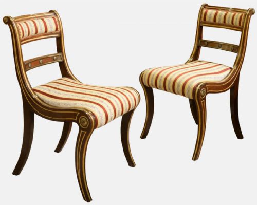 Pair of Regency Mahogany & Parcel Gilt Sabre Chairs