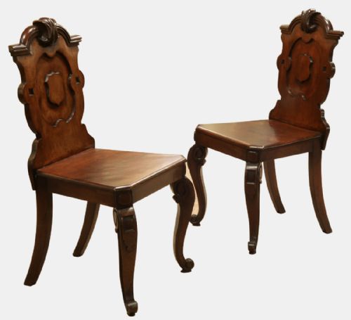 Pair of Victorian Mahogany Hall Chairs