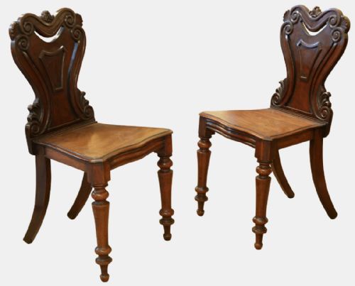 Pair of Late Regency Mahogany Hall Chairs
