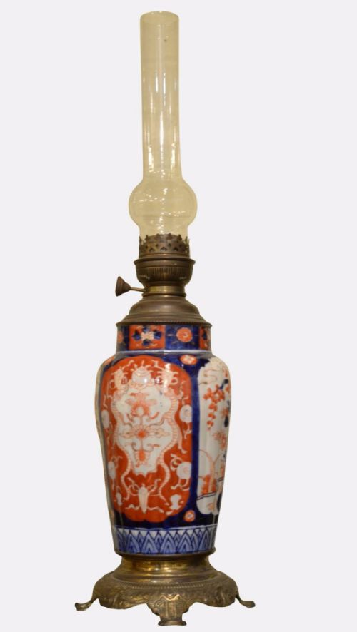 19th Century Imari Vase Oil Lamp