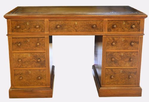 Victorian Walnut & Burr Walnut Pedestal Desk
