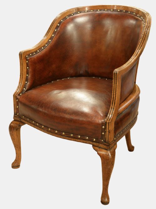 Late 19th Century Oak & Leather Tub Chair