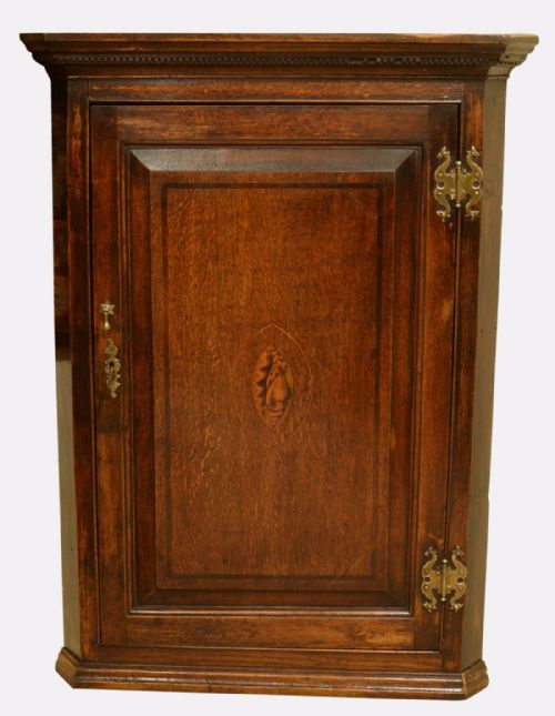 George III Inlaid Oak Corner Cupboard