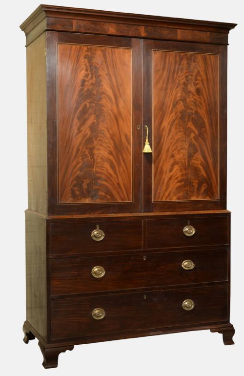 George III Flame Mahogany Linen Press
