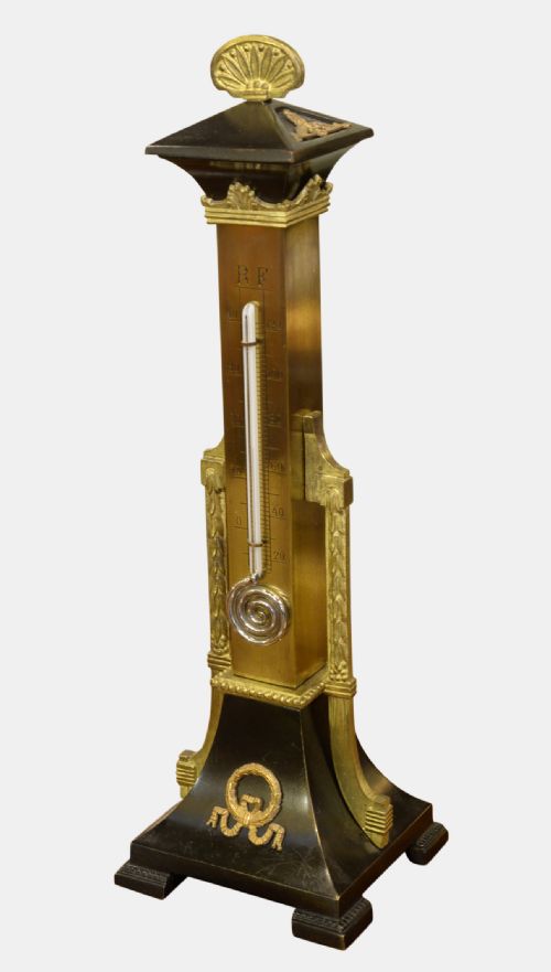 Mid Victorian Gilt Brass Sectioned Tower Desk Thermometer
